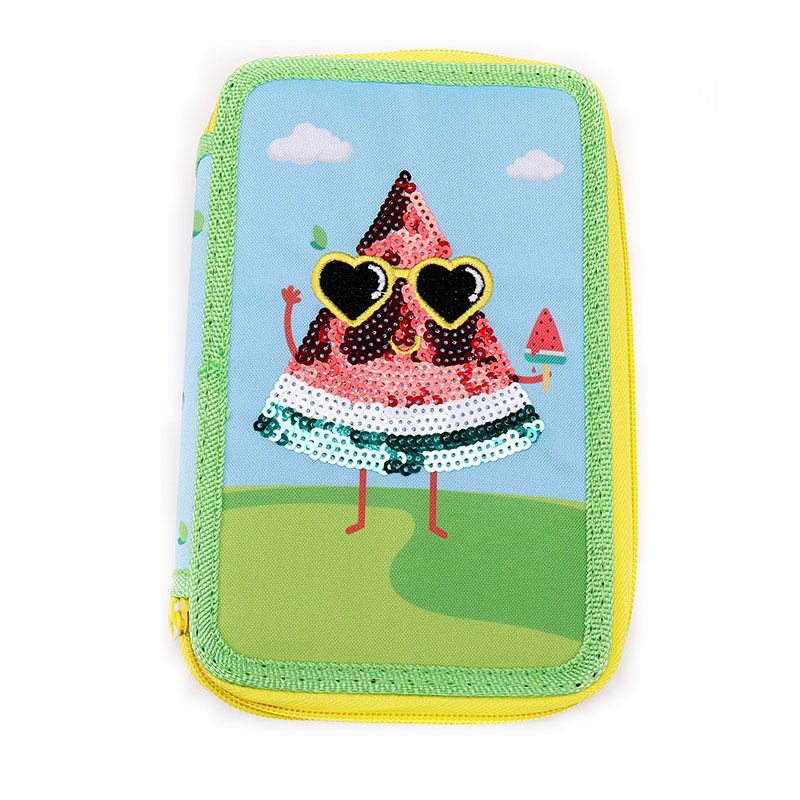Bróidnéireacht Sequin Clóbhuailte Watermelon Cás Peann luaidhe Zippers Dúbailte